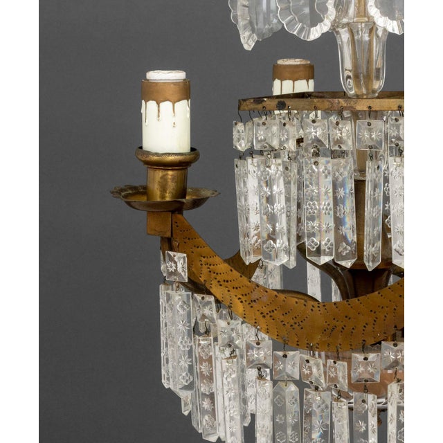 French Empire Style Brass and Crystal Chandelier For Sale - Image 9 of 11