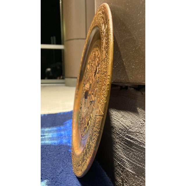 Vintage Hand-Hammered Brass Mayan Sun-God Calendar Mexico For Sale - Image 11 of 13
