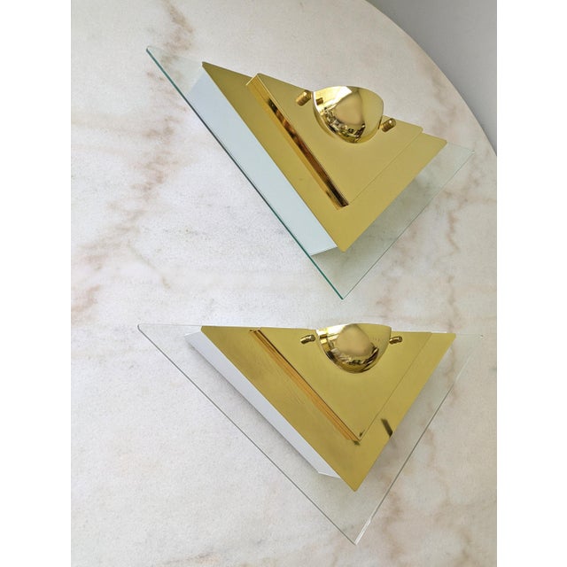 1990's Art Deco Style Lucite & Brass Electric Sconces, a Pair For Sale - Image 4 of 9