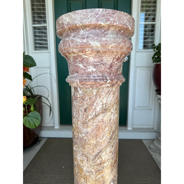 Pink 1980s Fine Pink Italian Marble 40" Neoclassical Pedestal Column Ft. Breccia-Style Veining For Sale - Image 8 of 18