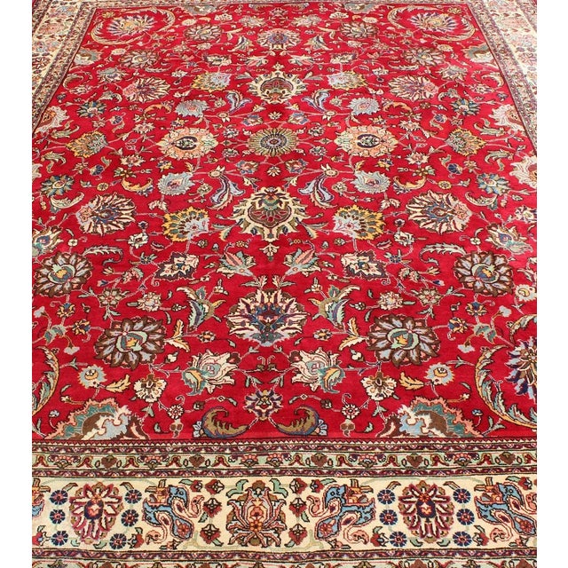 Textile Semi Antique Persian Tabriz Rug With All-Over Blossom Design in Red and Ivory For Sale - Image 7 of 12