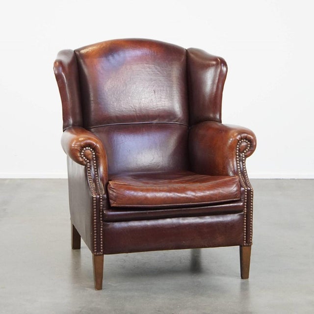 Vintage Sheep Leather Wing Chair For Sale - Image 17 of 17