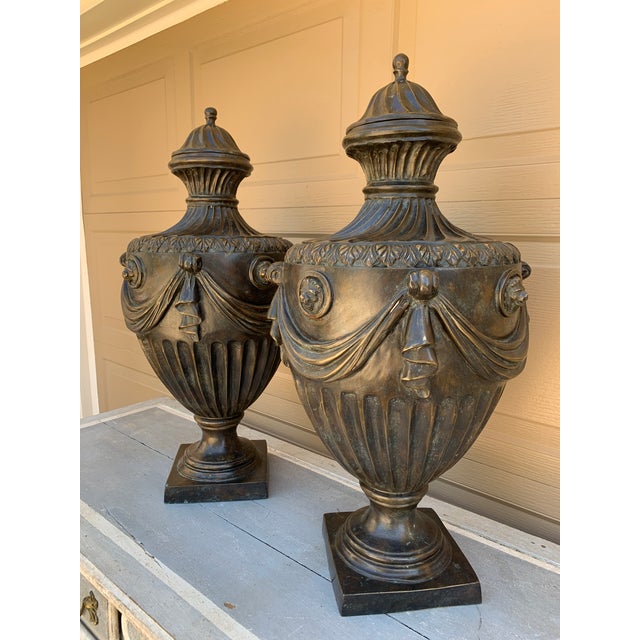 20th Century Monumental Neoclassical Covered Urns Attributed to Maitland Smith, Pair For Sale - Image 13 of 14