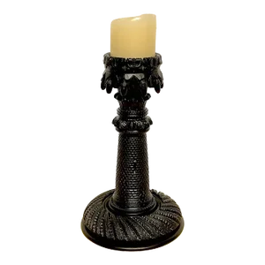 19th Century Irish Carved Bog Wood Castle Motif Candlestick