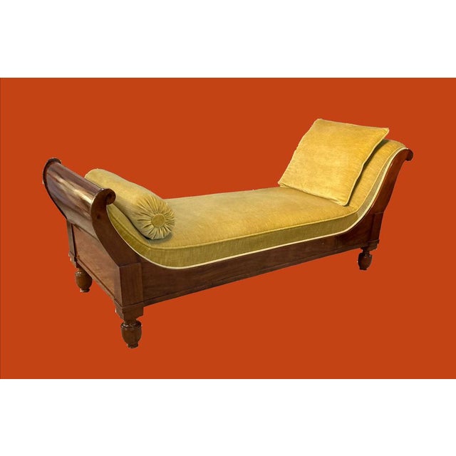 Excellent condition. Wood surface polished with shellac. Upholstered in gold-colored mohair velour. Can be placed freely...