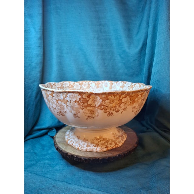 Late 19th Century Antique Furnivals Rustic Punch Bowl 1893 Royal Semi Porcelain Brown Transferware 16" For Sale - Image 5 of 15