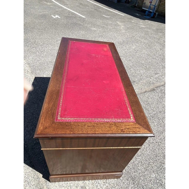Pedestal Desk with Red Leather Top For Sale - Image 9 of 10