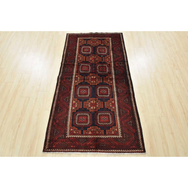 Tribal Baloch Rug 3'6'' X 6'7'' Blue Wool Vintage Tribal Hand-Knotted Oriental Carpet For Sale - Image 3 of 12