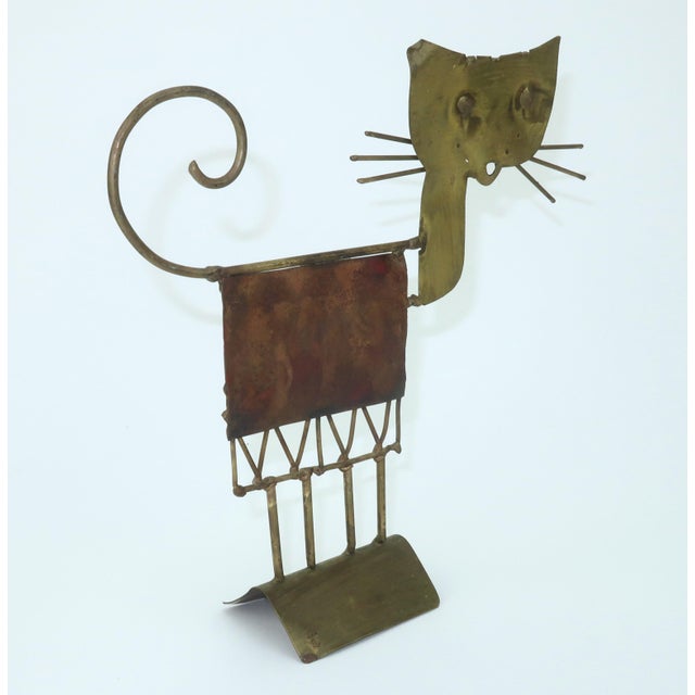 Gold Jarc French Brutalist Metal Cat Sculpture, 1970's For Sale - Image 8 of 14