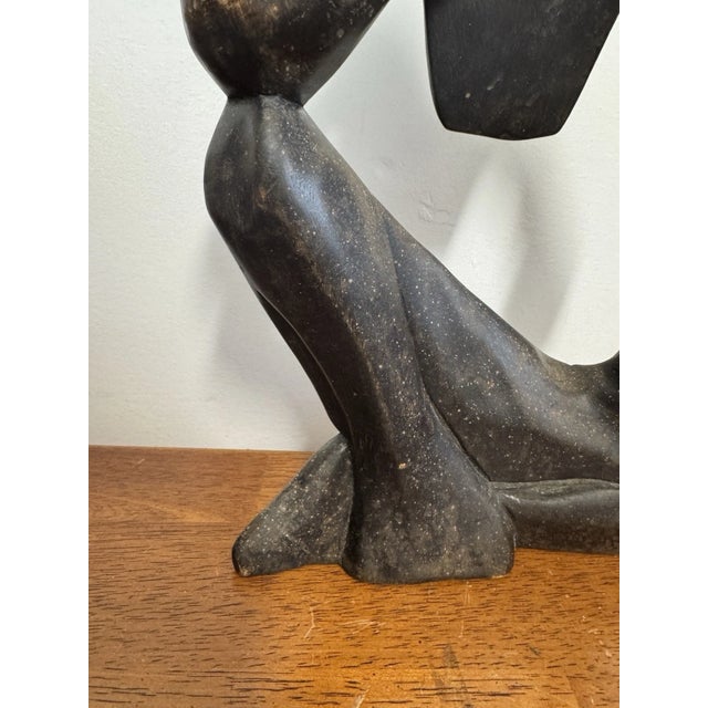 Black Vintage Abstract Thinking Man Sculpture Figurine Modernist Black Art Decor For Sale - Image 8 of 11