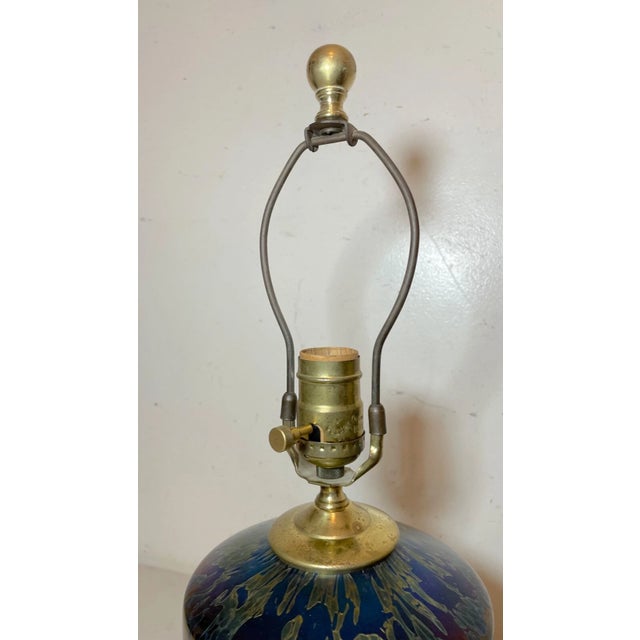 Vintage Hand Blown Iridescent Aurene Studio Lustre Glass Electric Table Lamp For Sale - Image 10 of 16