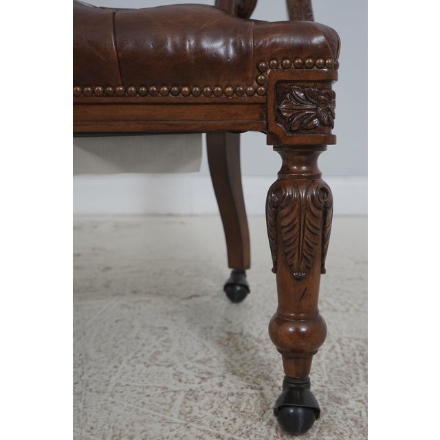 Brown Set of 4 Maitland Smith Gentry Tufted Leather Game Chairs For Sale - Image 8 of 18
