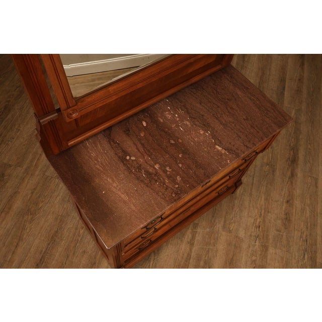 Antique Victorian Eastlake Walnut Marble Top Dresser With Mirror For Sale - Image 18 of 18