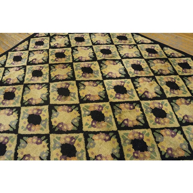 Unusual Diamond Grid and Floral Pattern Antique American Hooked Rug For Sale In New York - Image 6 of 11