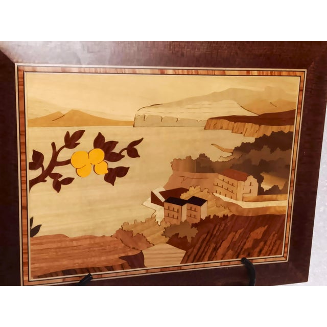 1970s Sorrento's Wood Inlay (Intarsio) Mid-Century Modern Landscape Picture For Sale - Image 14 of 17