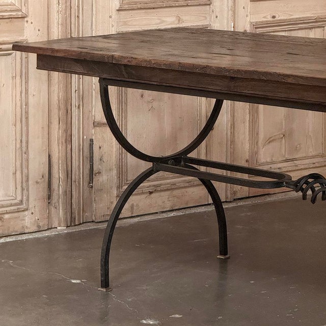Country French Hand Forged Iron Dining Table With Antique Oak Top For Sale - Image 12 of 18