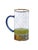 Rare beautiful glass pitcher with a floral base, pink polka dots, and a vibrant blue handle. A stunning addition to...