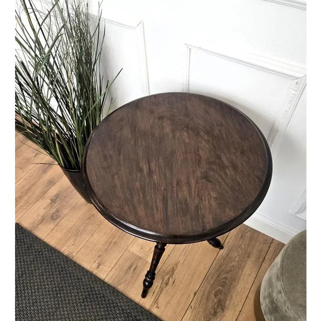 Antique Italian Round Walnut Tripod Side Table with Carved Bun Stretcher, 1890s For Sale - Image 6 of 10