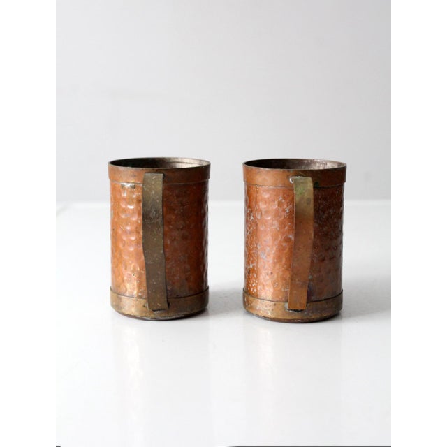 Vintage Copper Plated Mugs Aztec Calendar Pair For Sale - Image 10 of 11