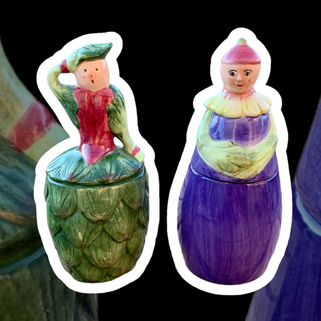 1980s Baum Bros Eggplant and Artichoke Vegetable Ladies Jars - a Pair For Sale - Image 11 of 12