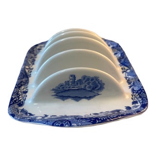 Vintage Spode Blue Italian Four Division Toast Rack For Sale