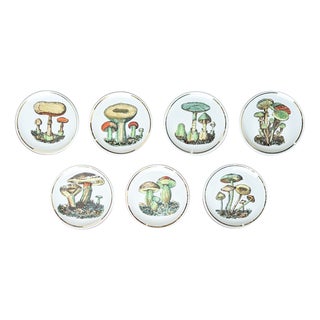 Small Ceramic Coasters with Mushrooms by Bucciarelli, Milano, 1950s, Set of 7 For Sale