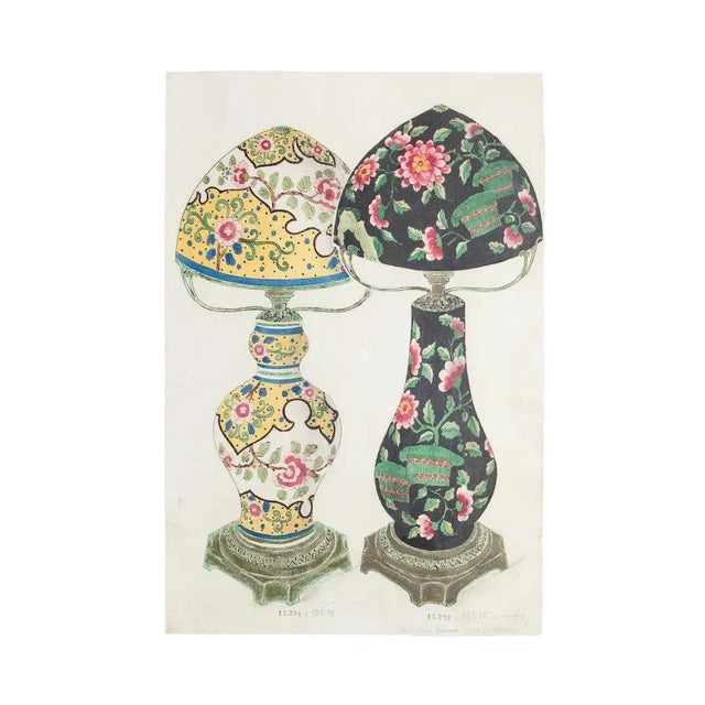 Porcelain Lamps'' is an original watercolor drawing on ivory-colorated paper by realized in 1880ca. by Anonymous Artist of...
