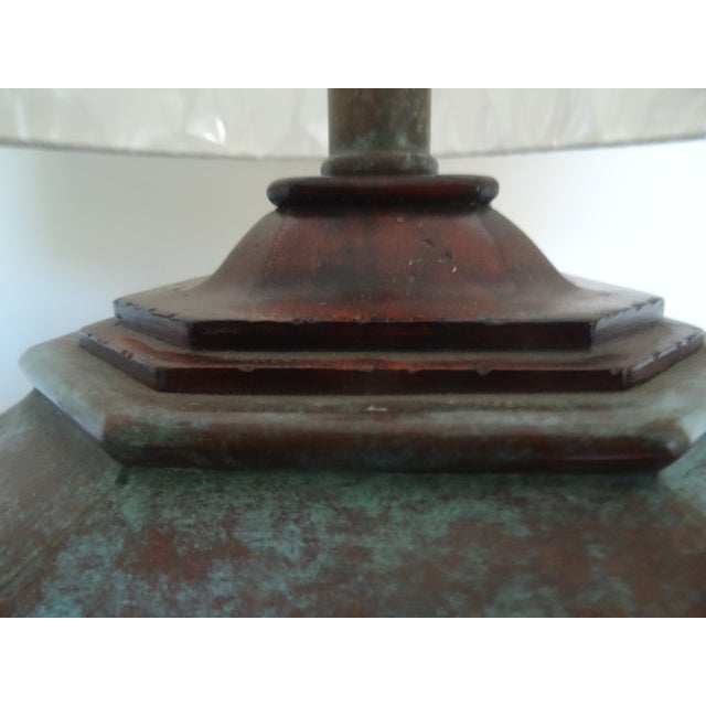 Copper Lamp With Carved Wood Base For Sale - Image 4 of 6