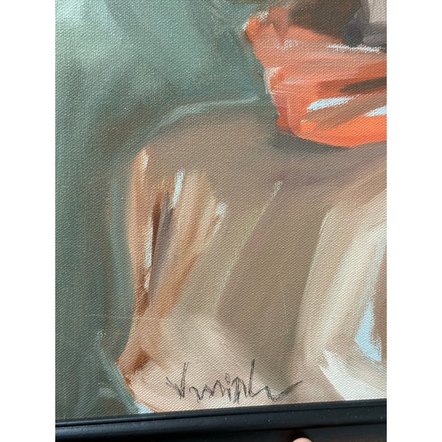 Early 21st Century Impressionist Portrait of a Lady With Red Scarf, Signed For Sale - Image 5 of 12