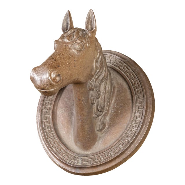 English Victorian 19th Century Terracotta Horse Head with Greek Key Frieze For Sale