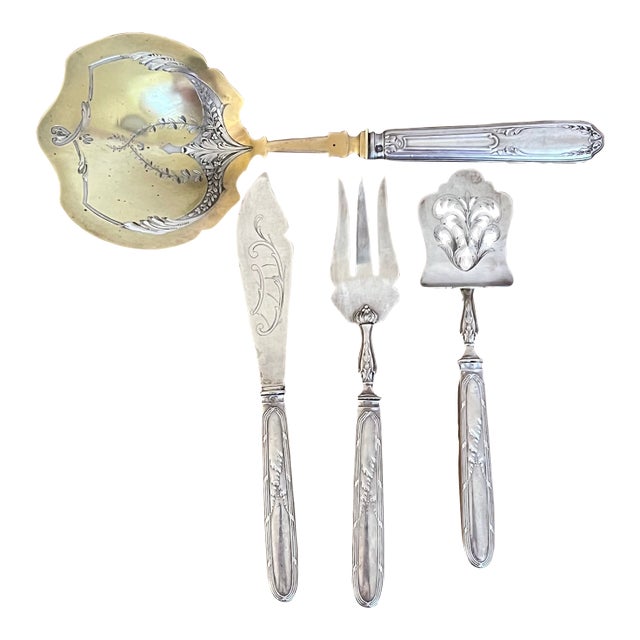 Antique French Sterling Serving Utensils, Set of 4 For Sale