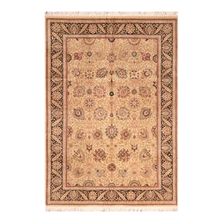 Shabby Chic 1990's Pak-Persian Beige/Black Wool Rug - 6'2'' X 9'4'' For Sale