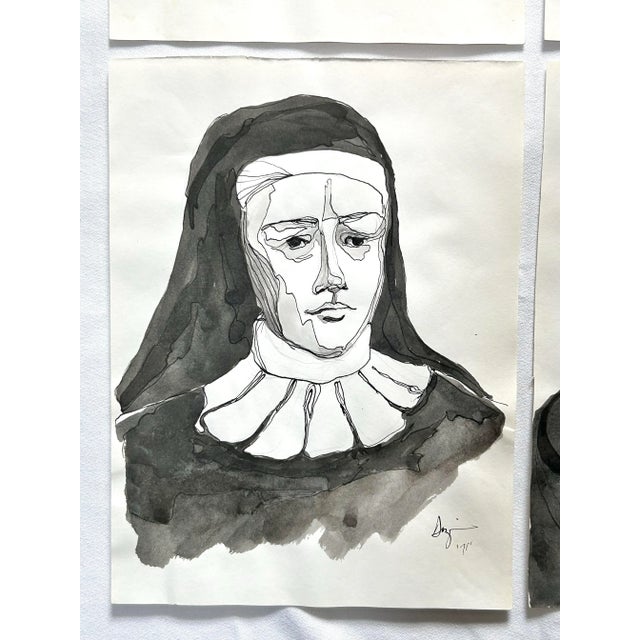 Original 1971 Ink Portrait Paintings – Historical Figure Portrait Studies (Set of 6) For Sale - Image 4 of 12