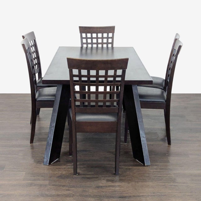 Modern Modern 7-Piece Dark Wood Dining Set With Geometric Table and Chairs For Sale - Image 3 of 12