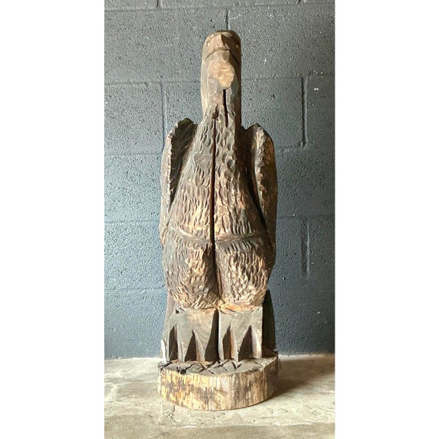 Brutalist Vintage Boho Hand Carved Eagle Sculpture For Sale - Image 3 of 5