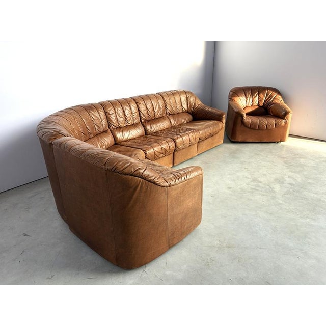 1970s Mid-Century Brown Leather Modular Sofa, 1970s, Set of 6 For Sale - Image 5 of 11