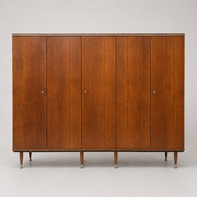 Five-Door Teak Wardrobe with Hanging Section and Shelves For Sale - Image 9 of 9