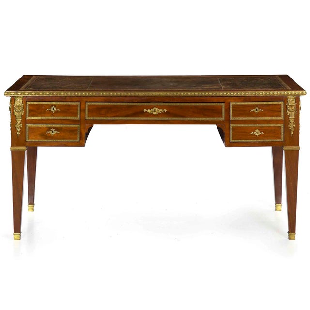 French Neoclassical Antique Writing Desk Bureau Plat 19th Century