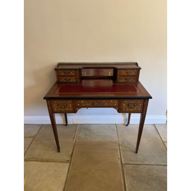 Antique Victorian Rosewood Inlaid Writing Desk, 1900 For Sale - Image 3 of 10