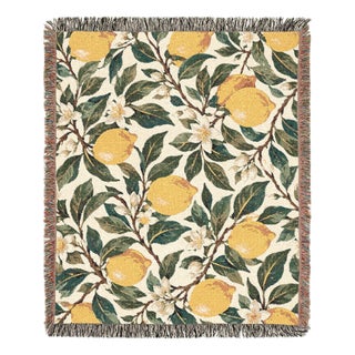 Lemon Botanical Woven Throw Blanket – 60 × 50 For Sale