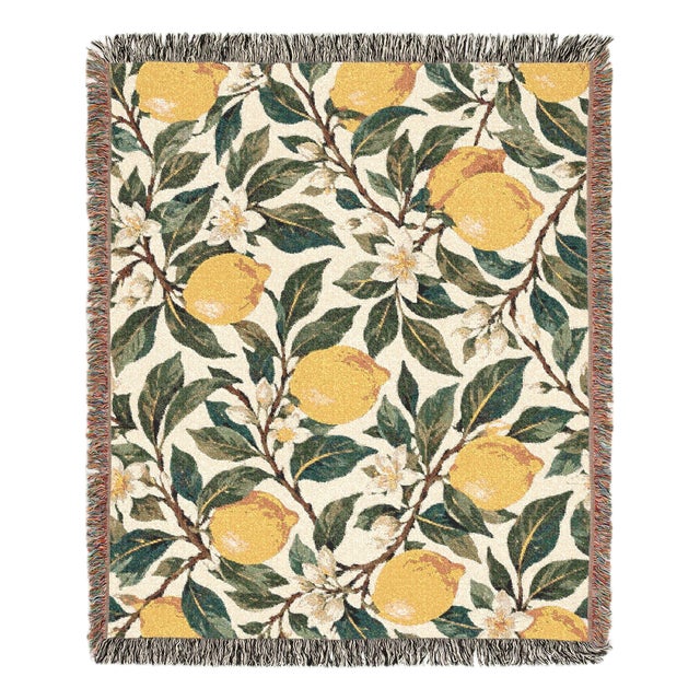 Lemon Botanical Woven Throw Blanket – 60 × 50 For Sale
