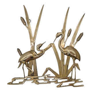 Brass Wall Decoration Herons in the Reeds, West Germany, 1970s For Sale