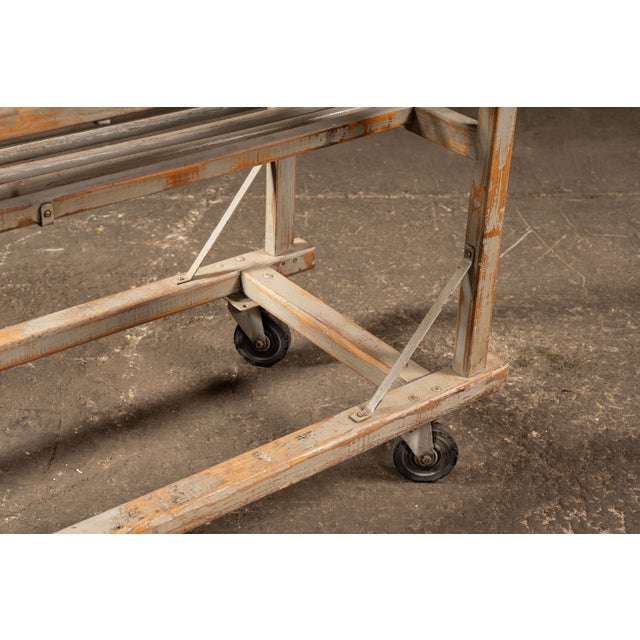 Gray Early 20th Century Industrial Wood Rolling Drying Rack With Steel Hardware For Sale - Image 8 of 9