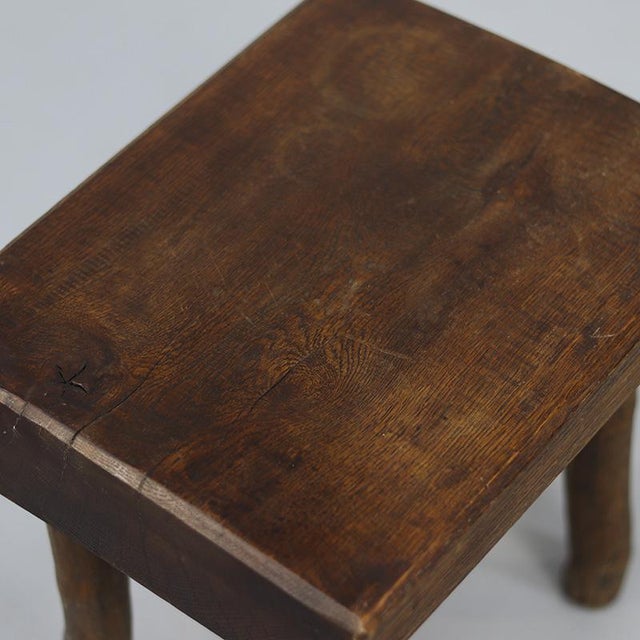 Primitive Wabi Sabi Oak Farmhouse Stool, 1940s For Sale - Image 9 of 12