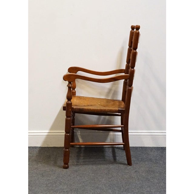 Brown Statton Furniture Solid Hard Rock Maple Colonial Early American Ladder Back Dining Arm Chair W. Rush Seat For Sale - Image 8 of 11