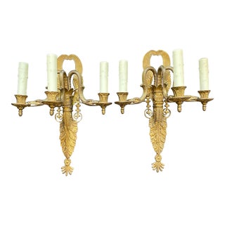 Pair of Early 20th Century Matching Serpent Brass Wall Sconces For Sale