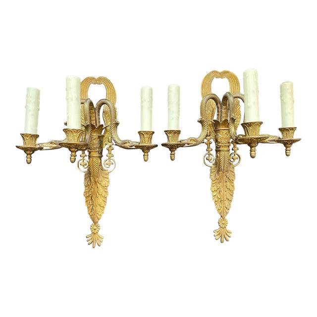 Pair of Early 20th Century Matching Serpent Brass Wall Sconces For Sale