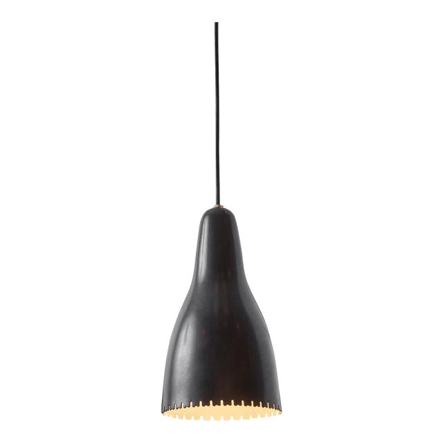 1950s Bent Karlby Black Painted Metal & Brass Pendant Lamp for Lyfa For Sale