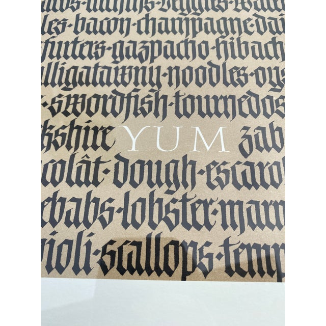 Tan 1980s Julian Waters (B. 1957) Signed Calligraphy "Yum" World Foods Culinary Print, Cooper Union, National Geographic Magazine For Sale - Image 8 of 9