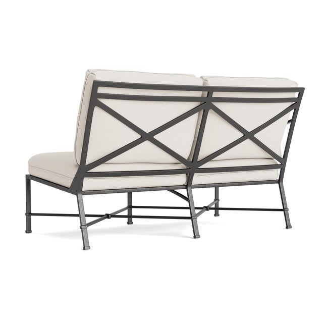 Not Yet Made - Made To Order Brown Jordan Venetian Left Arm Loveseat, Textured Pewter frame with Fusion Natural fabric For Sale - Image 5 of 11